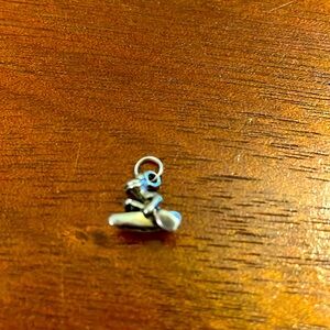Little frog paddling a canoe Sterling silver charm for pendant/braclet